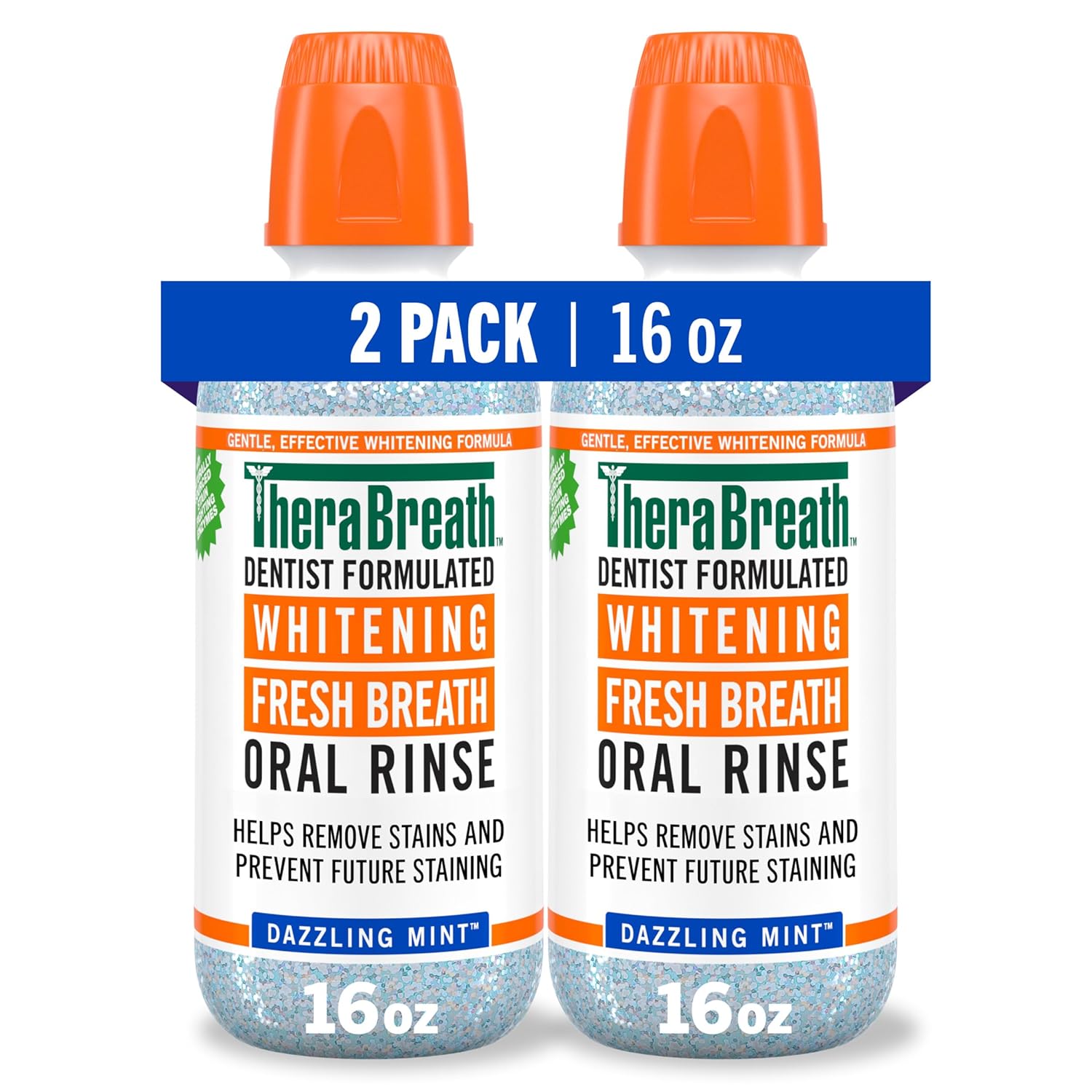 TheraBreath Whitening Mouthwash, Alcohol-Free, Dazzling Mint - 16 fl. oz. (2 Pack)