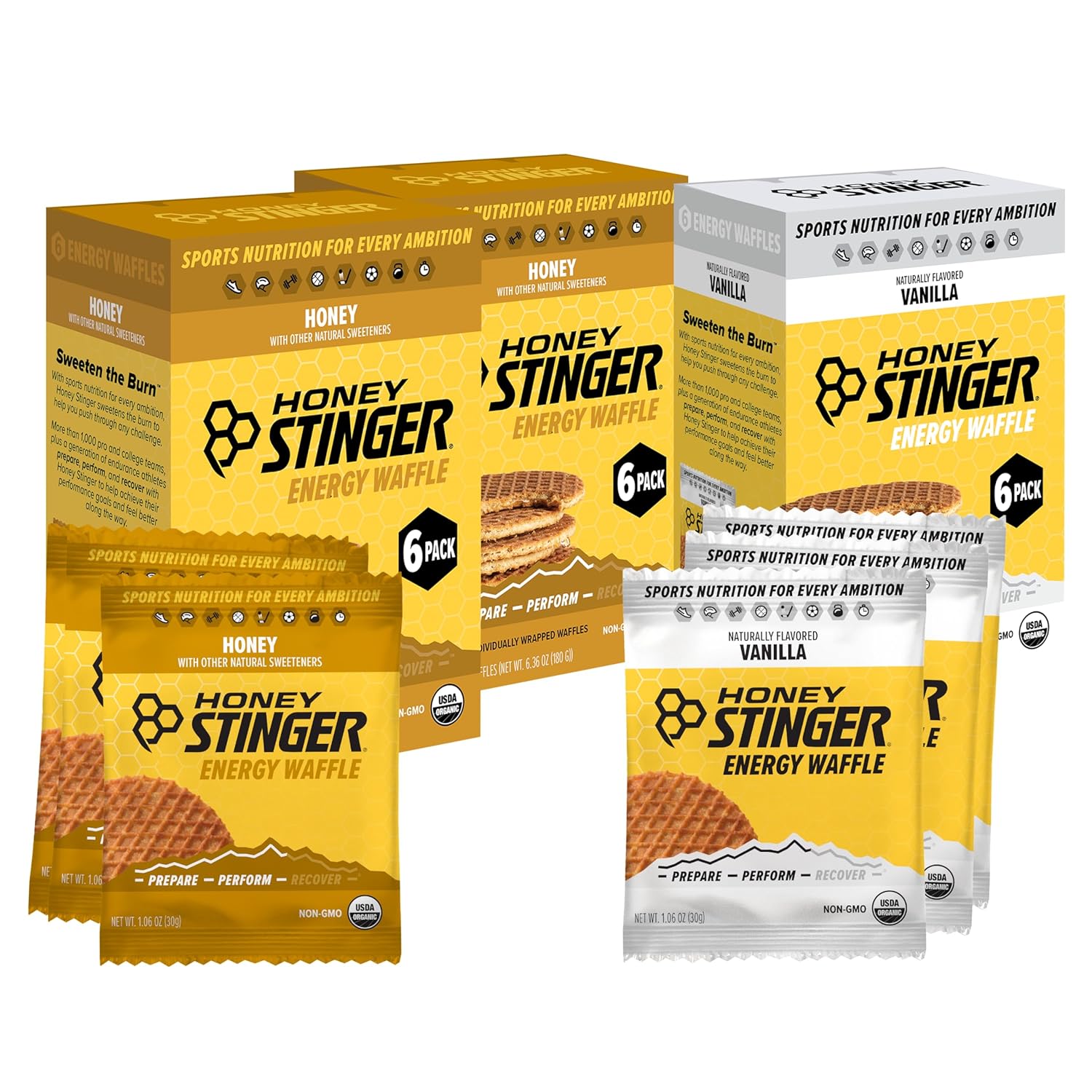 Honey Stinger Organic Energy Waffle Variety Pack, 12 Honey and 6 Vanilla, 18ct