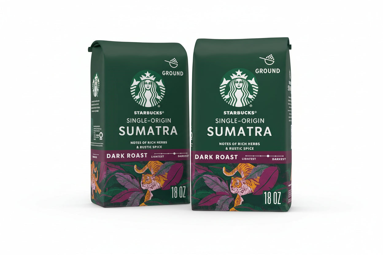 Starbucks Single-Origin Sumatra Ground Coffee Dark Roast, 18oz Bag (2 Pack)