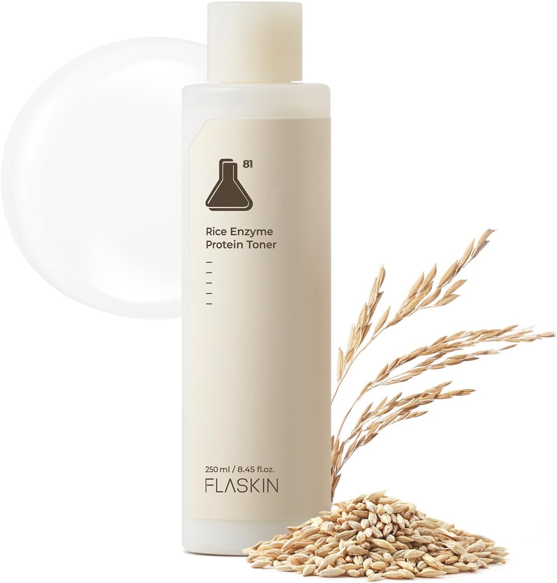 FLASKIN Rice Enzyme Protein Toner with Oat and Rice Extract, Ceramide, Niacinamide - 8.5 fl. oz.