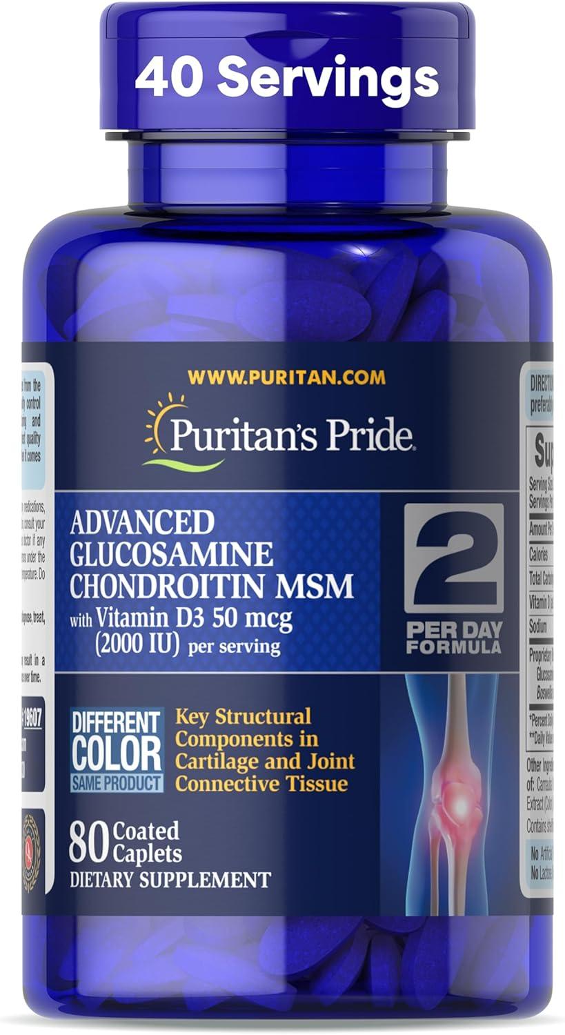 Puritan's Pride Advanced Glucosamine Chondroitin MSM with Vitamin D3, 80ct