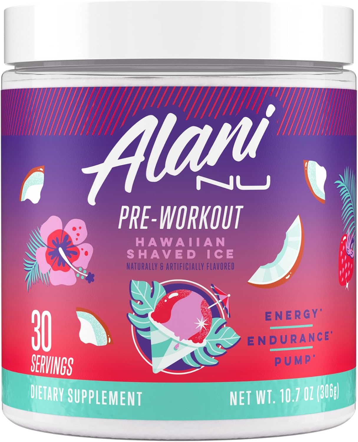 Alani Nu Pre Workout Powder - Hawaiian Shaved Ice, 10.2 Oz (30 Servings)
