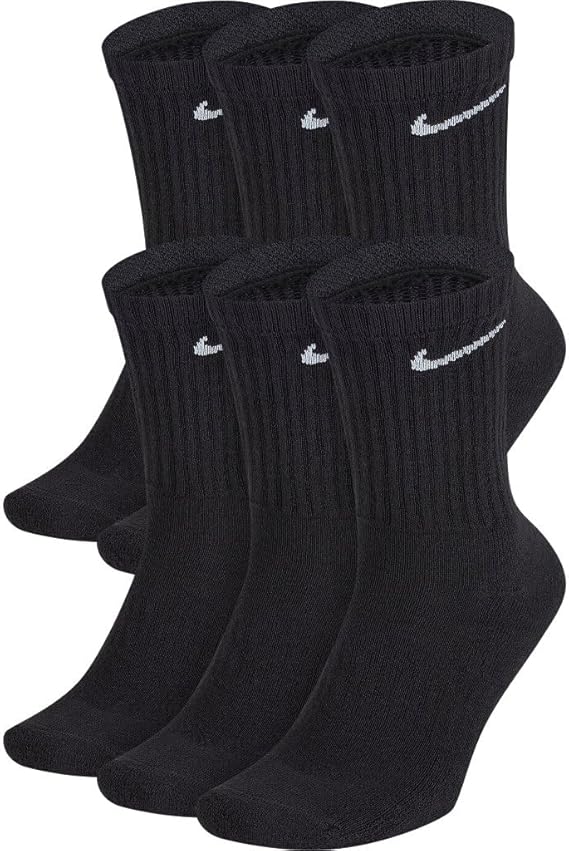 Nike Unisex Adult Everyday Cushioned Crew Socks (6 Pair) - Black, Medium