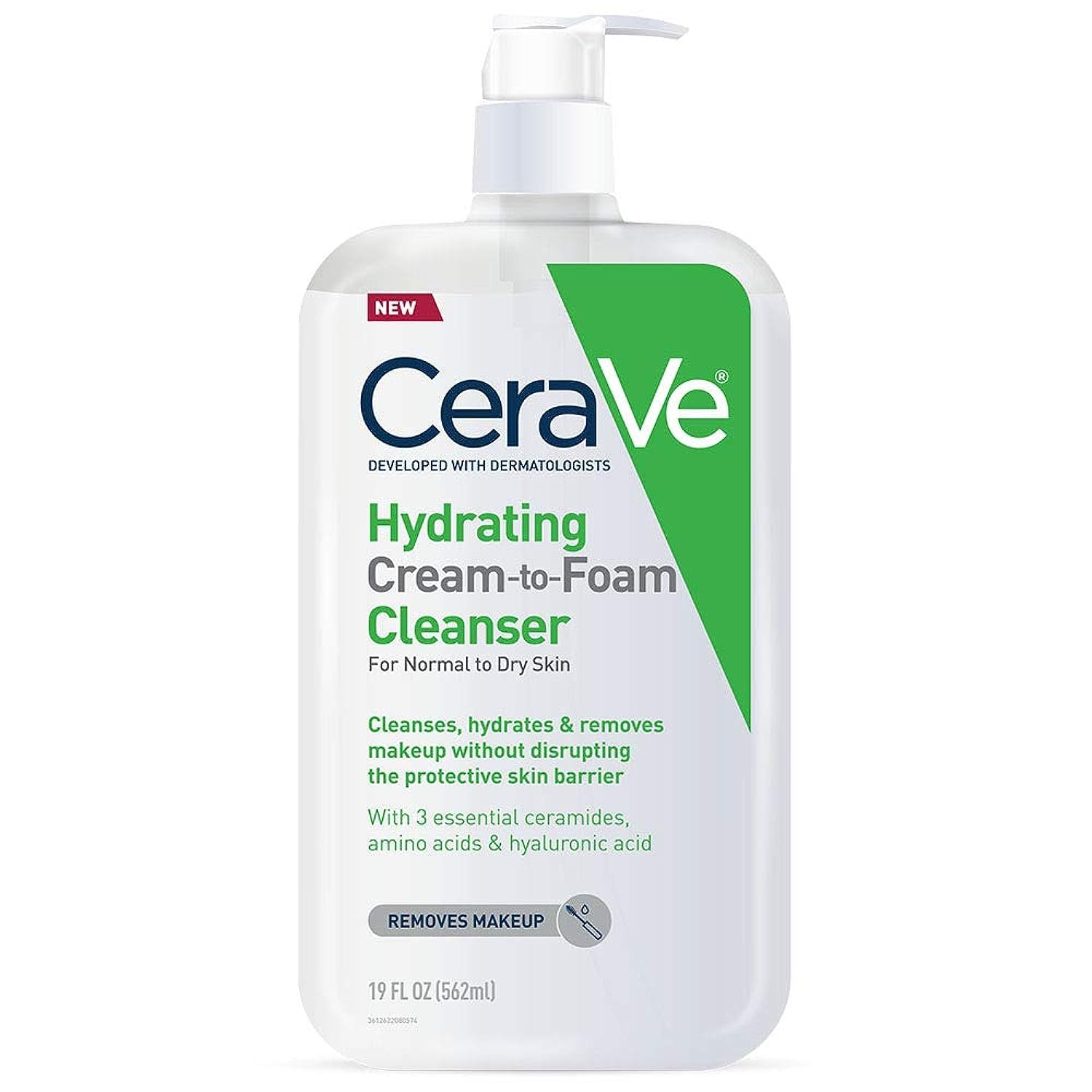 CeraVe Hydrating Cream-to-Foam Cleanser and Makeup Remover for Normal to Dry Skin, Fragrance Free - 19 fl. oz.