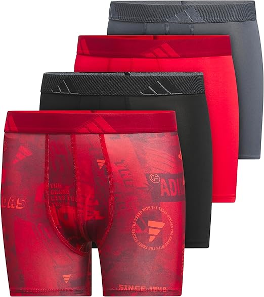 adidas Boy's Microfiber Graphic Boxer Briefs - Red/Black/Gray, Size XL (4 Pack)