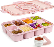 Caperci Snackle Box Large 10-Compartment Divided Serving Tray with Lid and Handle - Pink