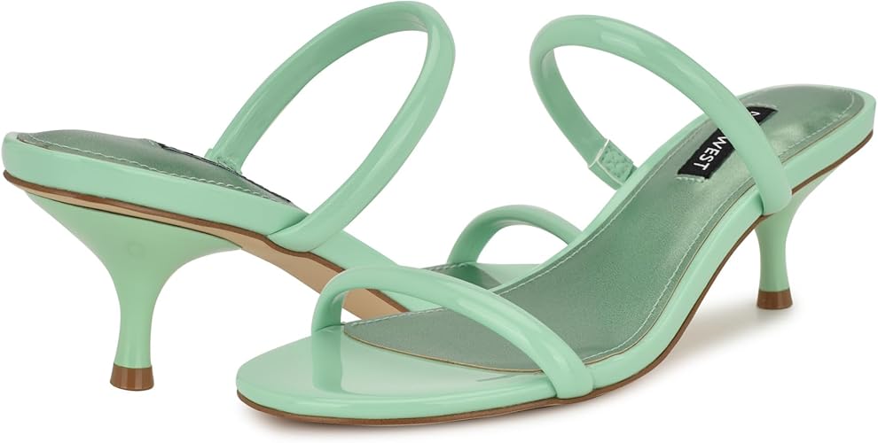Nine West Women's Berri Slip-On Open Toe Dress Sandals - Light Green Patent, Size 8