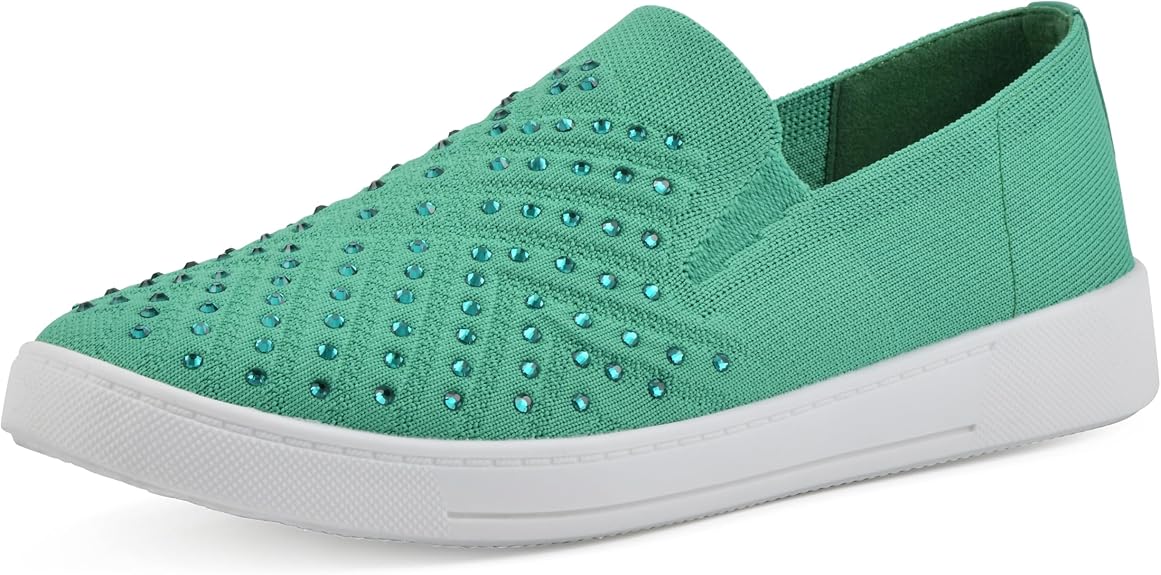 White Mountain Women’s Upbring Rhinestone Slip-On Sneaker - Green, Size 8.5