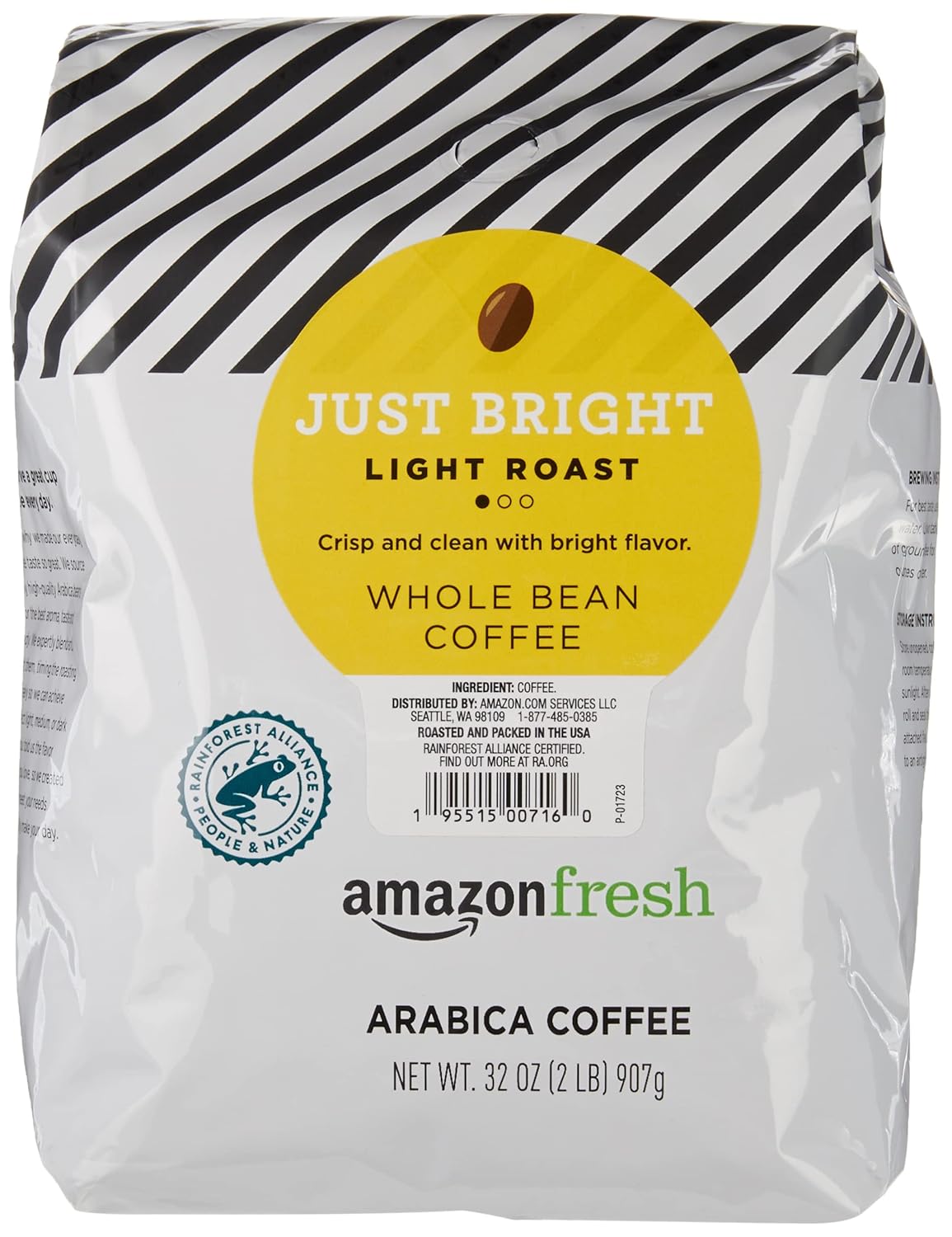 Amazon Fresh Just Bright Light Roast Whole Bean Coffee, 32oz Bag