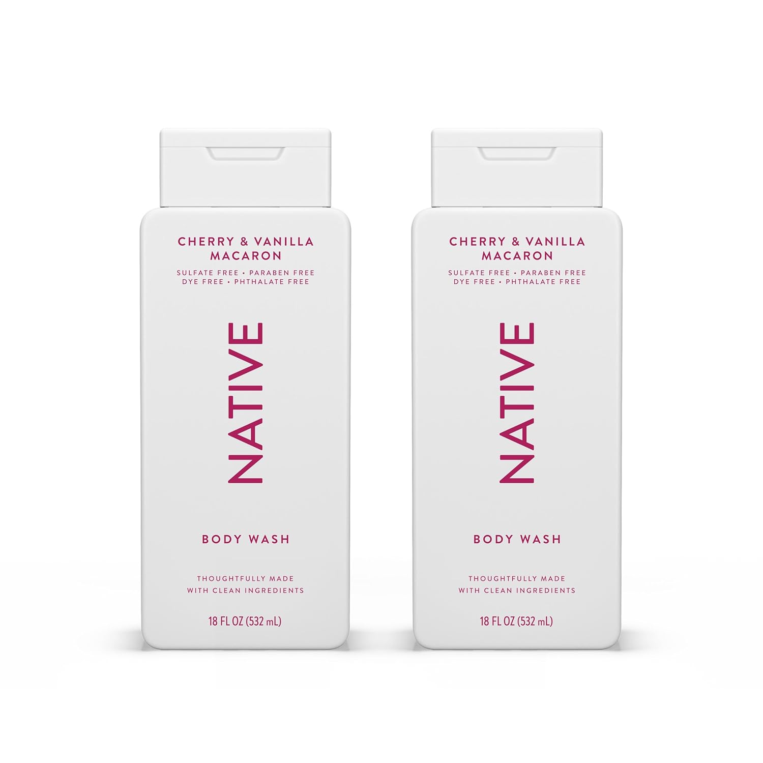 Native Body Wash, Sulfate/Paraben/Dye Free, Cherry & Vanilla Macaron, 18 fl. oz. - 2 Pack