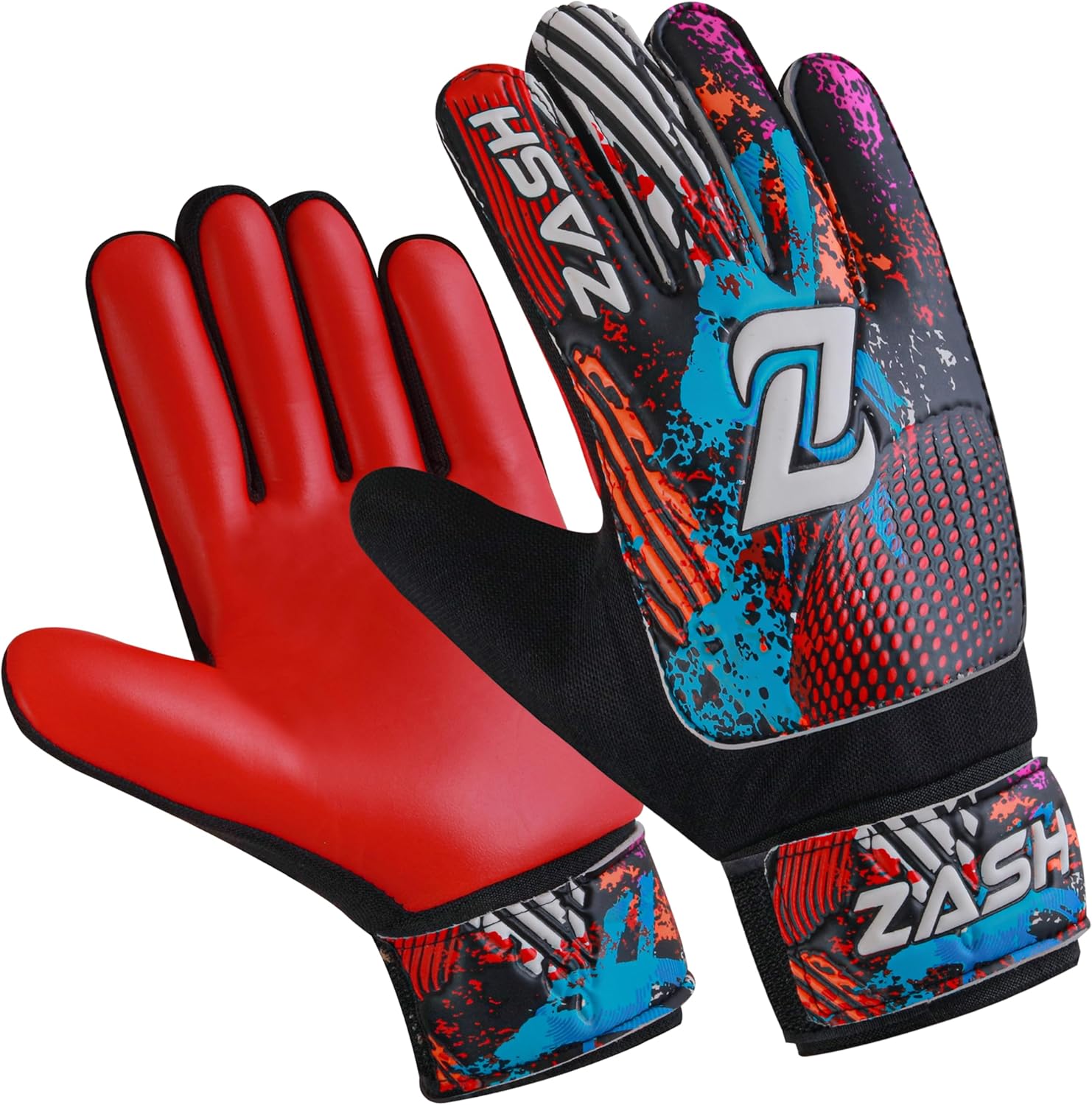 Zash Youth Premium Goalie Gloves with Double Wrist Protection and 4mm Latex Super Grip Palm - Red, Size 3
