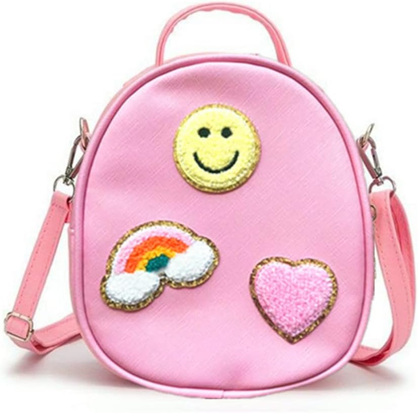Girls Small Crossbody Bag with Rainbow & Heart - Pink