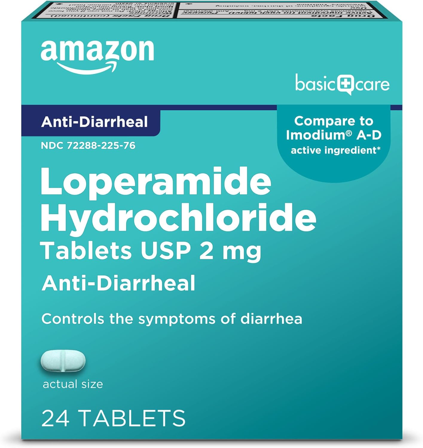 Amazon Basic Care Loperamide Hydrochloride USP 2mg Anti-Diarrheal Tablets, 24 Count