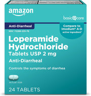 Amazon Basic Care Loperamide Hydrochloride USP 2mg Anti-Diarrheal Tablets, 24 Count
