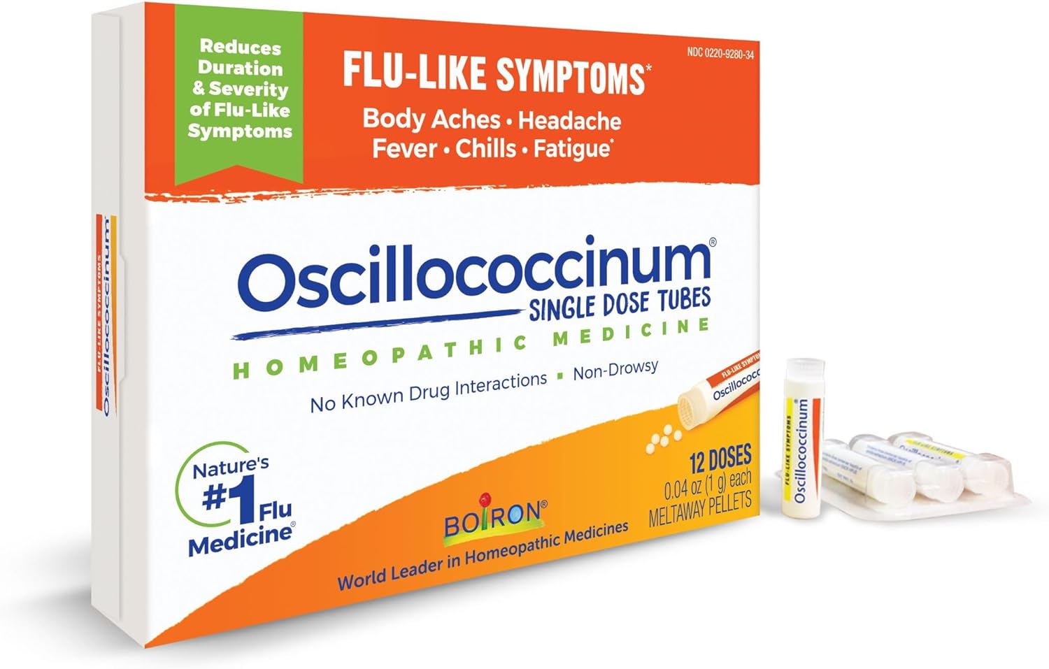 Boiron Oscillococcinum Pellets - Relief from Flu-Like Symptoms, Body Aches, Headache, Fever, Chills and Fatigue - 12 Doses