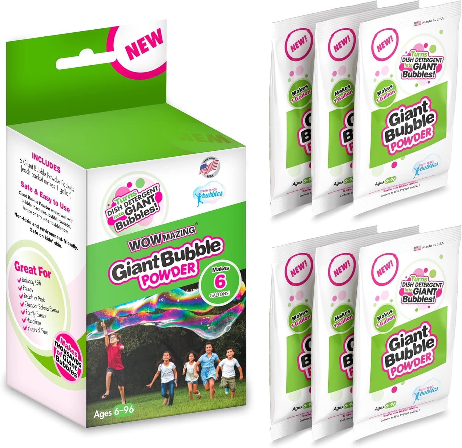 WOWmazing Big Powder (6 Packets) - Turns Dish Detergent into Giant Soapy Air Makes 6 GALLONS!