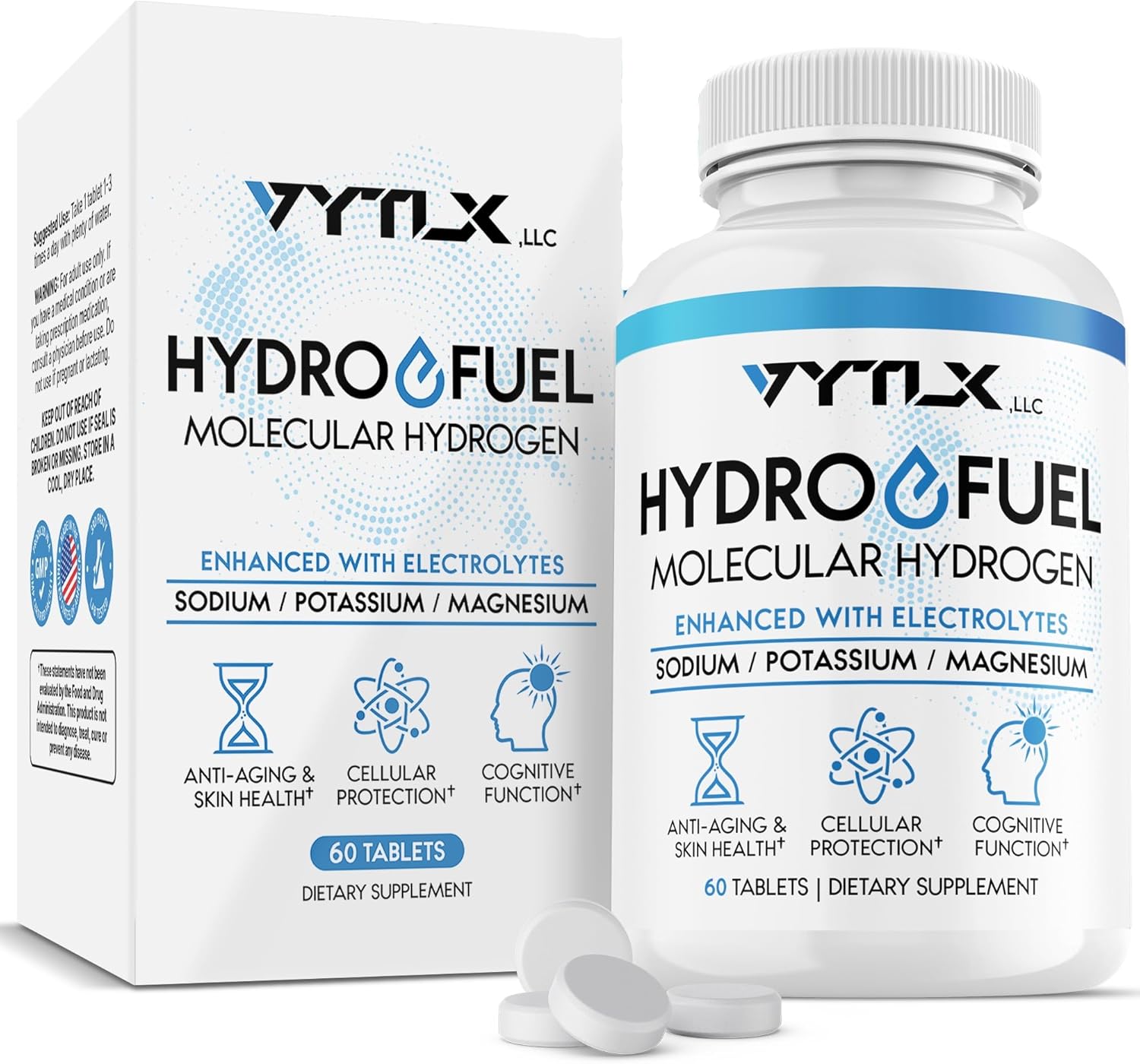 Vytlx Hydrogen Water Tablets with Electrolytes, 12 PPM with Magnesium, Sodium, & Potassium - 60 Tabs
