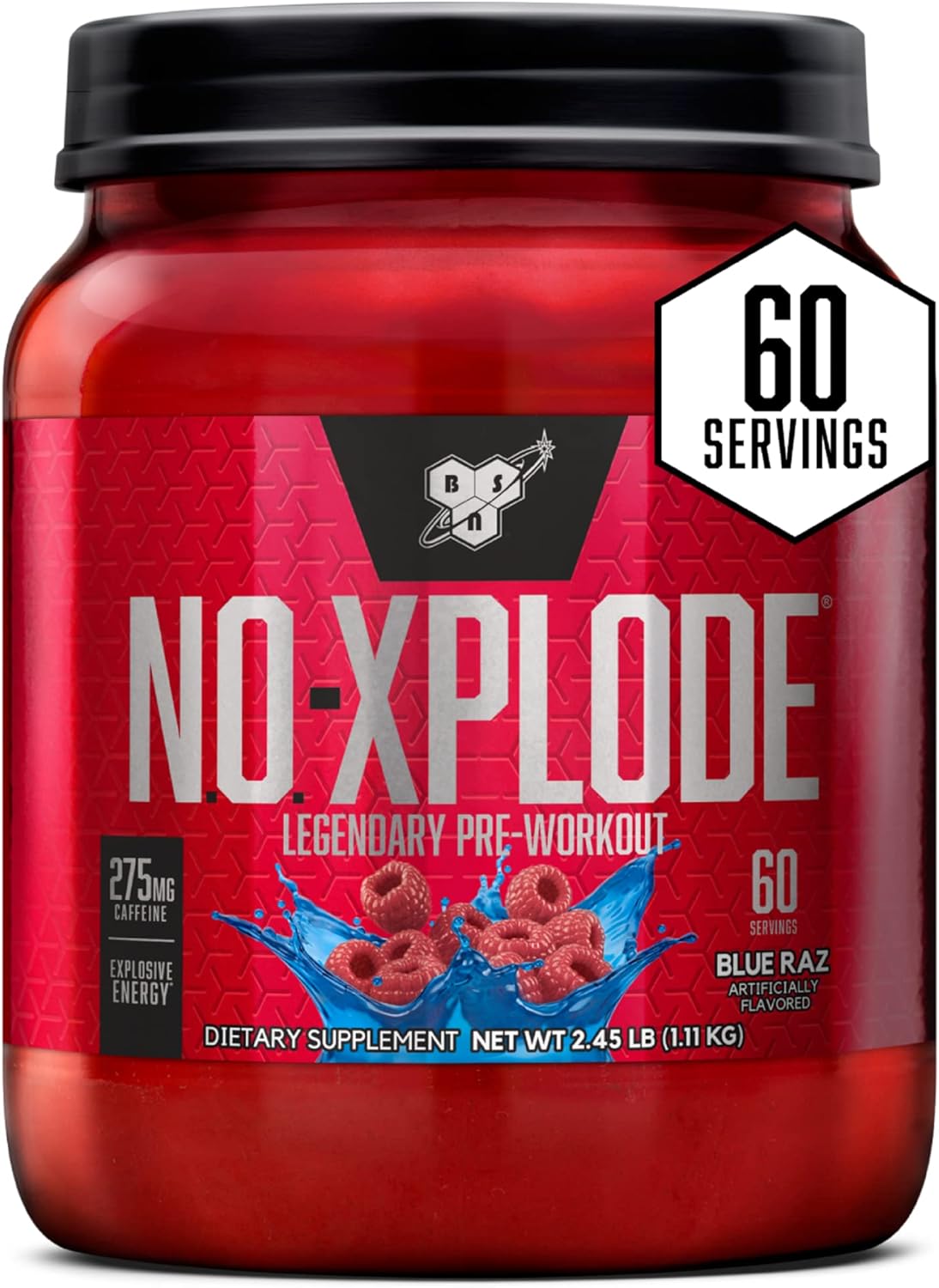 BSN N.O.-Xplode Legendary Pre-Workout Powder - Blue Razz, 2.45 lbs. (60 Servings)