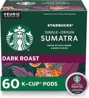 Starbucks Single-Origin Sumatra Dark Roast Keurig K-Cup Coffee Pods, 60 Count