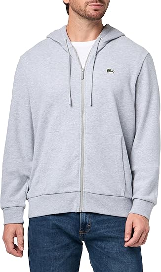 Lacoste Men's Classic Long Sleeve Solid Full Zip Hoodie, Silver Chine - Size M