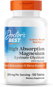 Doctor's Best High Absorption 100mg Magnesium Lysinate Glycinate 100% Chelated - 120ct