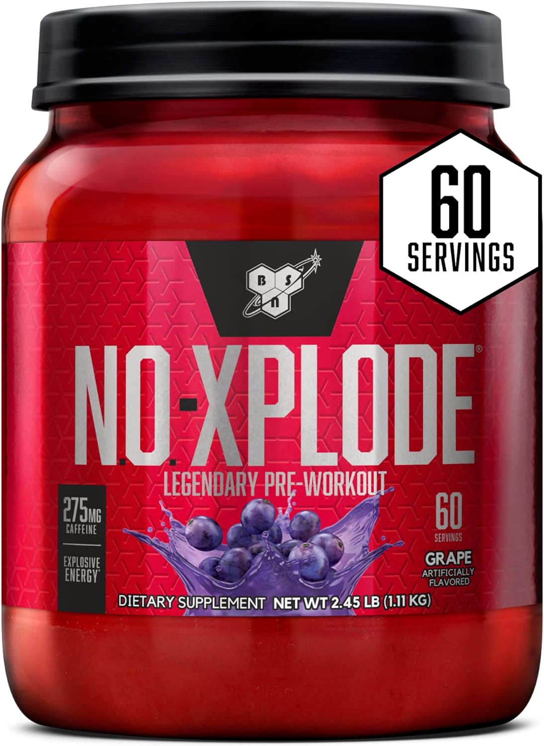 BSN N.O.-Xplode Legendary Pre-Workout Powder - Grape, 2.45 lbs. (60 Servings)