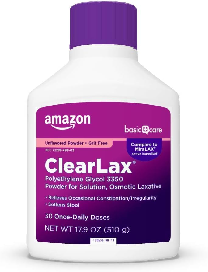 Amazon Basic Care Clearlax Polyethylene Glycol 3350 Osmotic Laxative - 17.9oz.