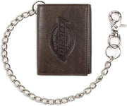 Dickies Men's Trifold Chain Wallet - Dark Brown Leather