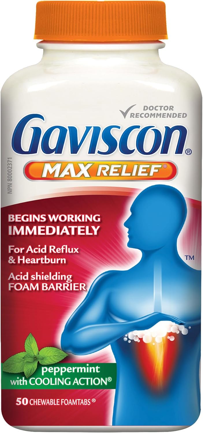 Gaviscon Max Relief Acid Refulx & Heartburn Relief Foamtabs - Cooling Peppermint, 50 Chewables