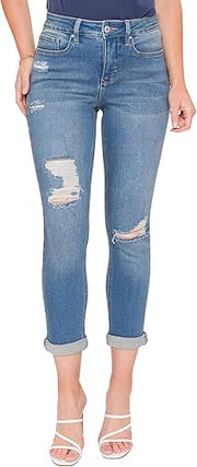 Royalty For Me Women's Vintage 5 Pocket Slim Straight Cuff Jeans - Medium Blue, Size 10