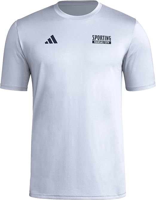 adidas Men's Sporting Kansas City Local Warp Pre-Game Short Sleeve T-Shirt - Smoke Blue, Size Small