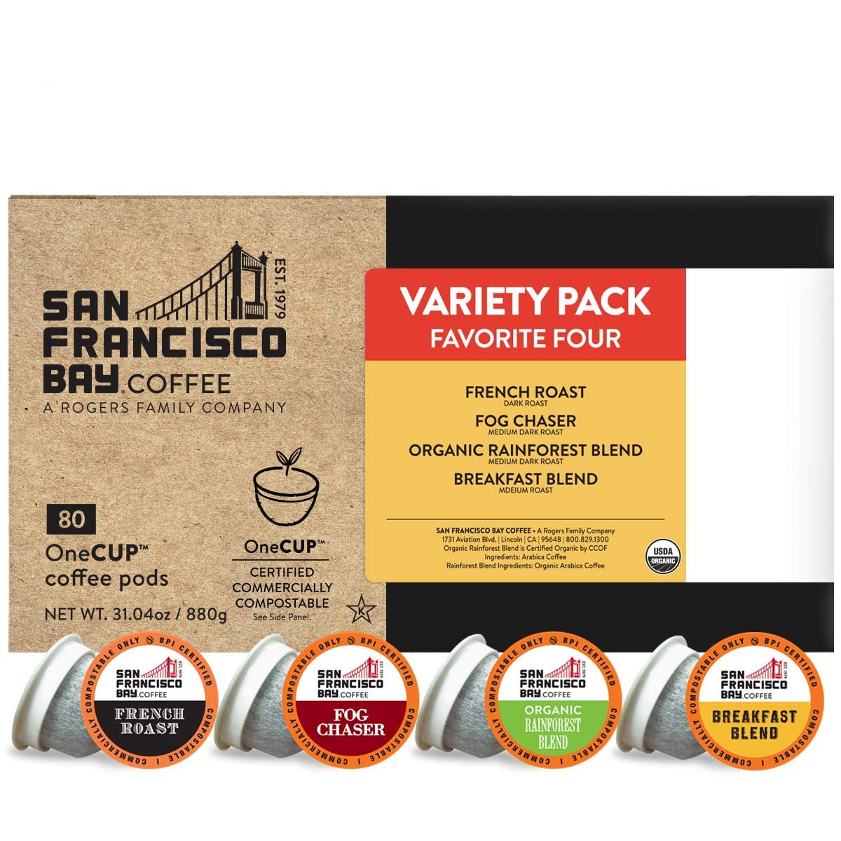 San San Francisco Bay Variety Pack Medium Roast Keurig K-Cup Coffee Pods, 80ct