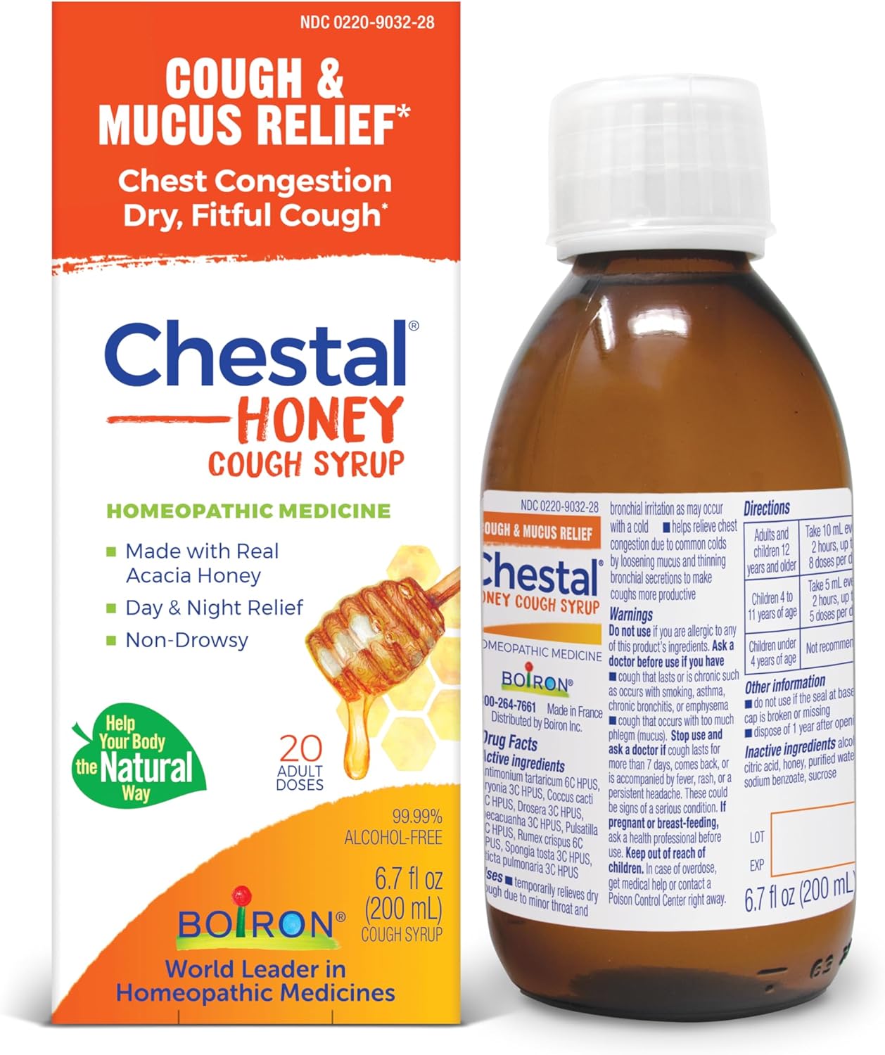Boiron Chestal Honey Cough Syrup Made with Real Honey, 20 Adult Doses - 6.7 fl oz