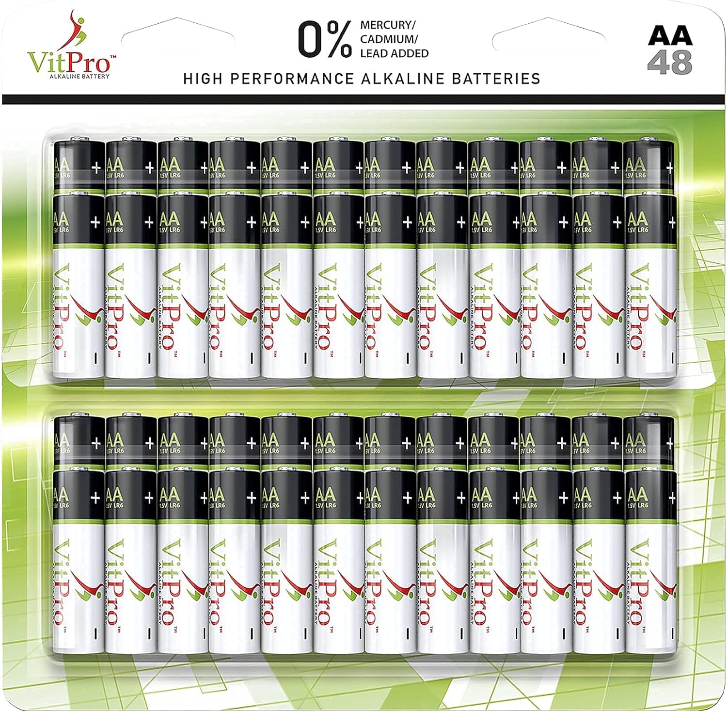 VitPro 48 Pack AA High Performance Alkaline Batteries