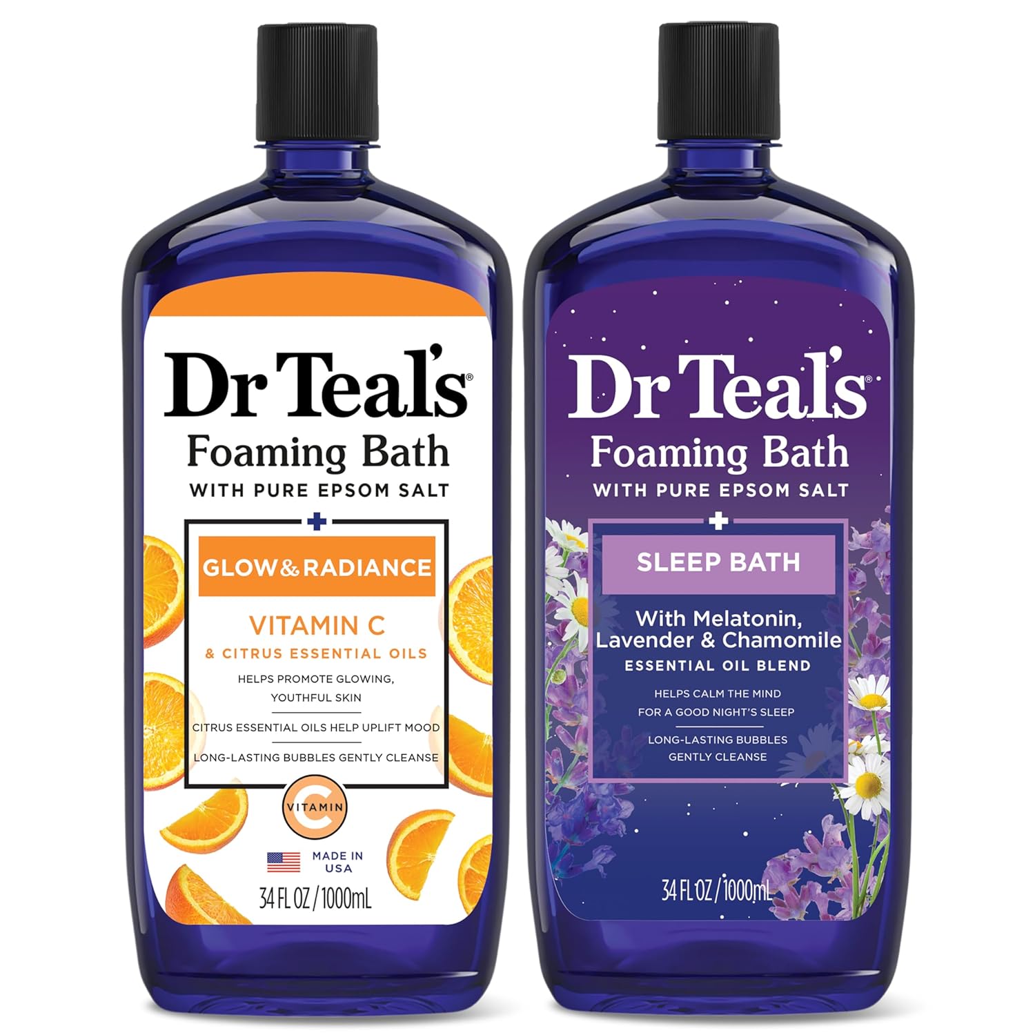 Dr Teal's Foaming Bath with Pure Epsom Salt, Vitamin C, & Sleep Blend - 34 fl. oz. (2 Pack)