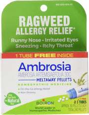 Boiron Ambrosia 30C Ragweed Allergy Relief Meltaway Pellets - 3 Tubes (240 Pellets Total)