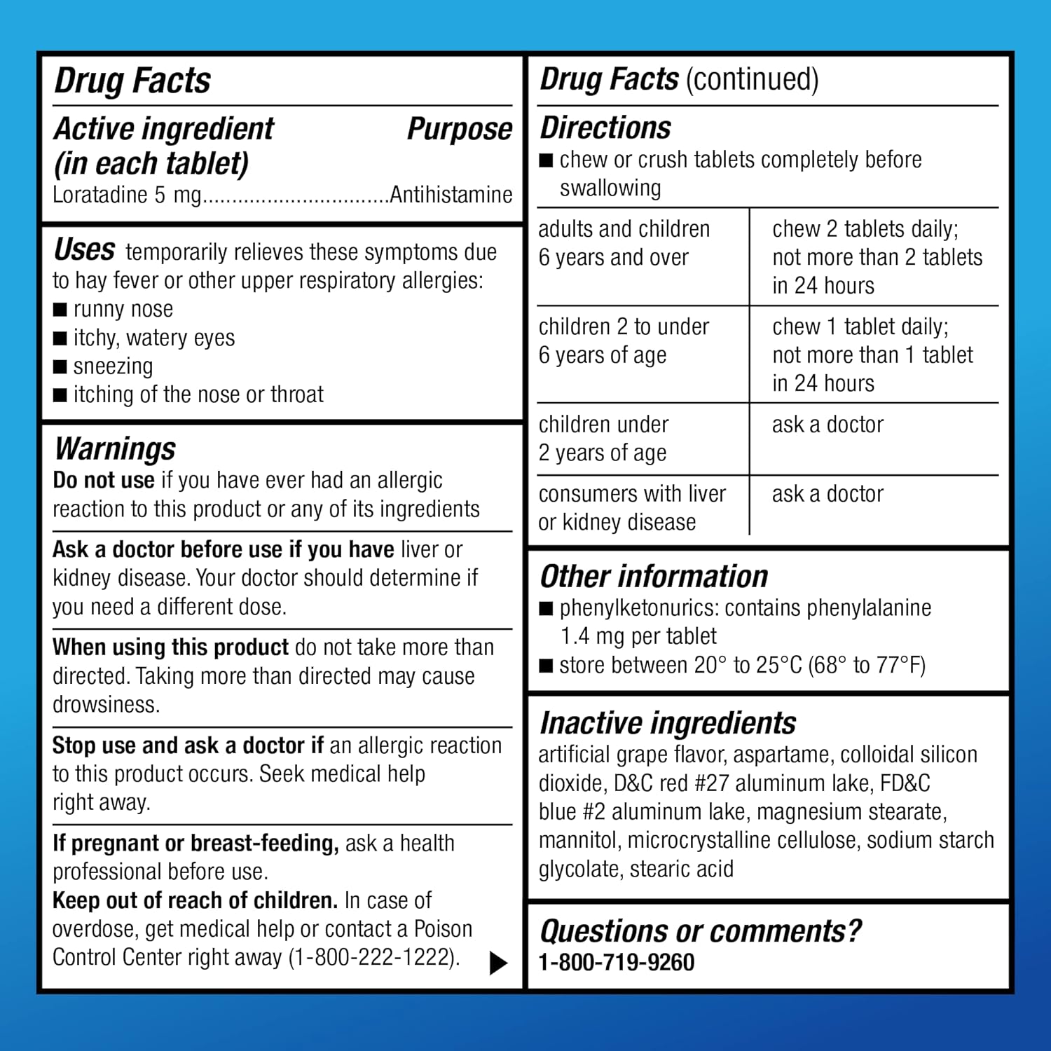 Amazon Basic Care Children's Allergy Relief, 5mg Loratadine - Grape, 20 Chewable Tablets