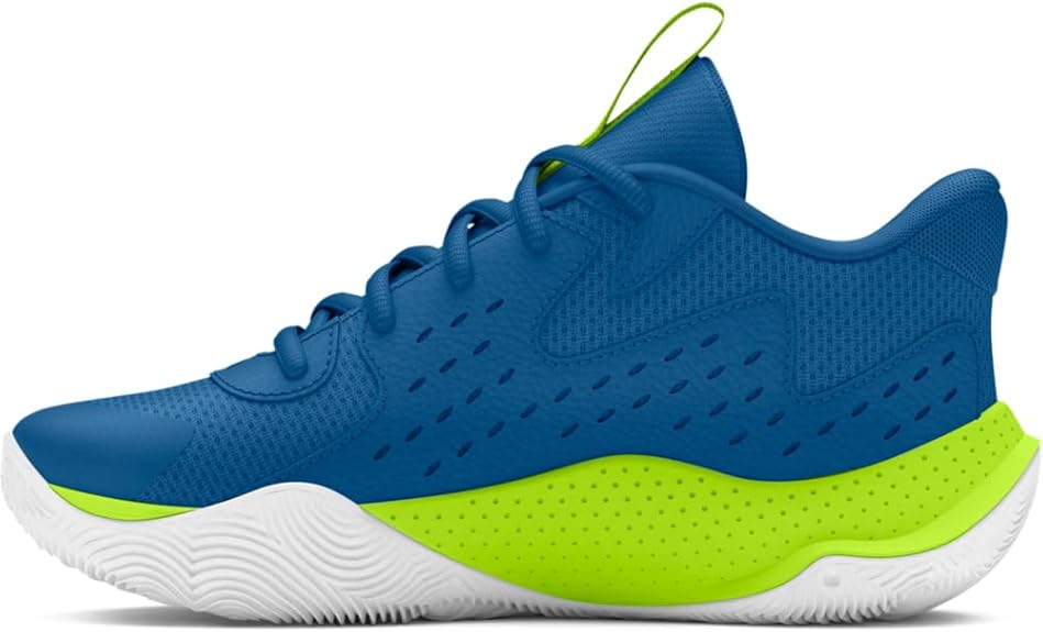 Under Armour Big Kids JET '23 Basketball Shoe - Photon Blue/High-Vis Yellow/White, 6.5 Big Kid M, Synthetic