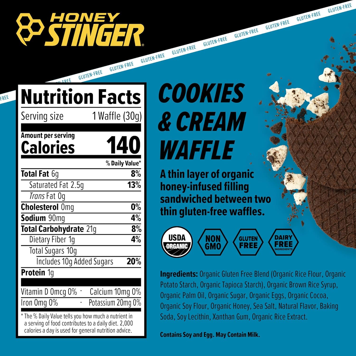 Honey Stinger Organic Energy Waffle Variety Pack, 12 Salted Caramel and 6 Cookies & Cream, 18ct