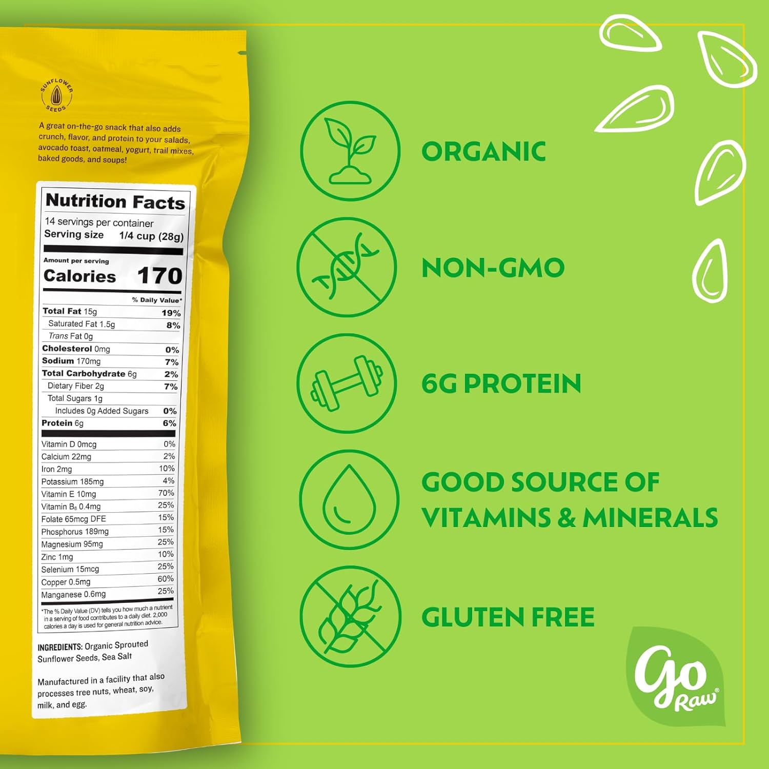 Go Raw Sprouted Seeds Sunflower with Celtic Sea Salt, 14 oz