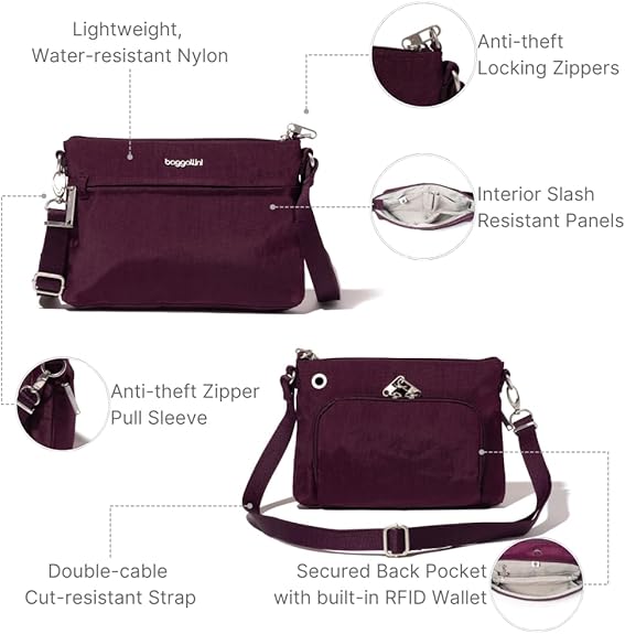 Baggallini Securtex Memento Crossbody Bag  - Mulberry (Purple)