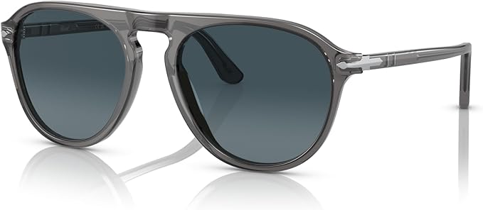 Persol Men's PO3302S 1196S3 Sunglasses - Classic Aviator Style, Gray/Light Blue Gradient Dark Blue Lens, 55mm