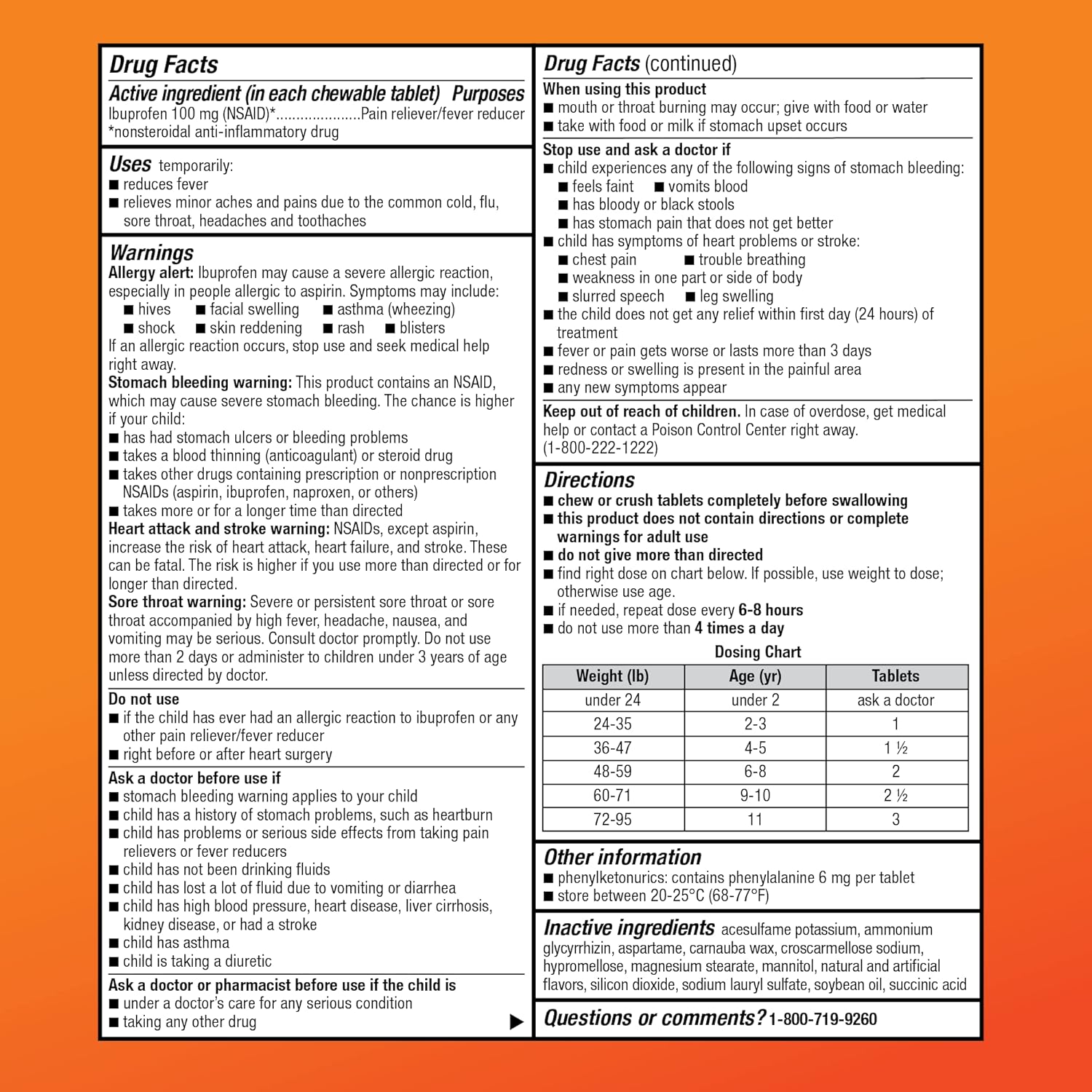 Amazon Basic Care Children’s Ibuprofen, 100 mg - Orange, 24 Chewable Tablets