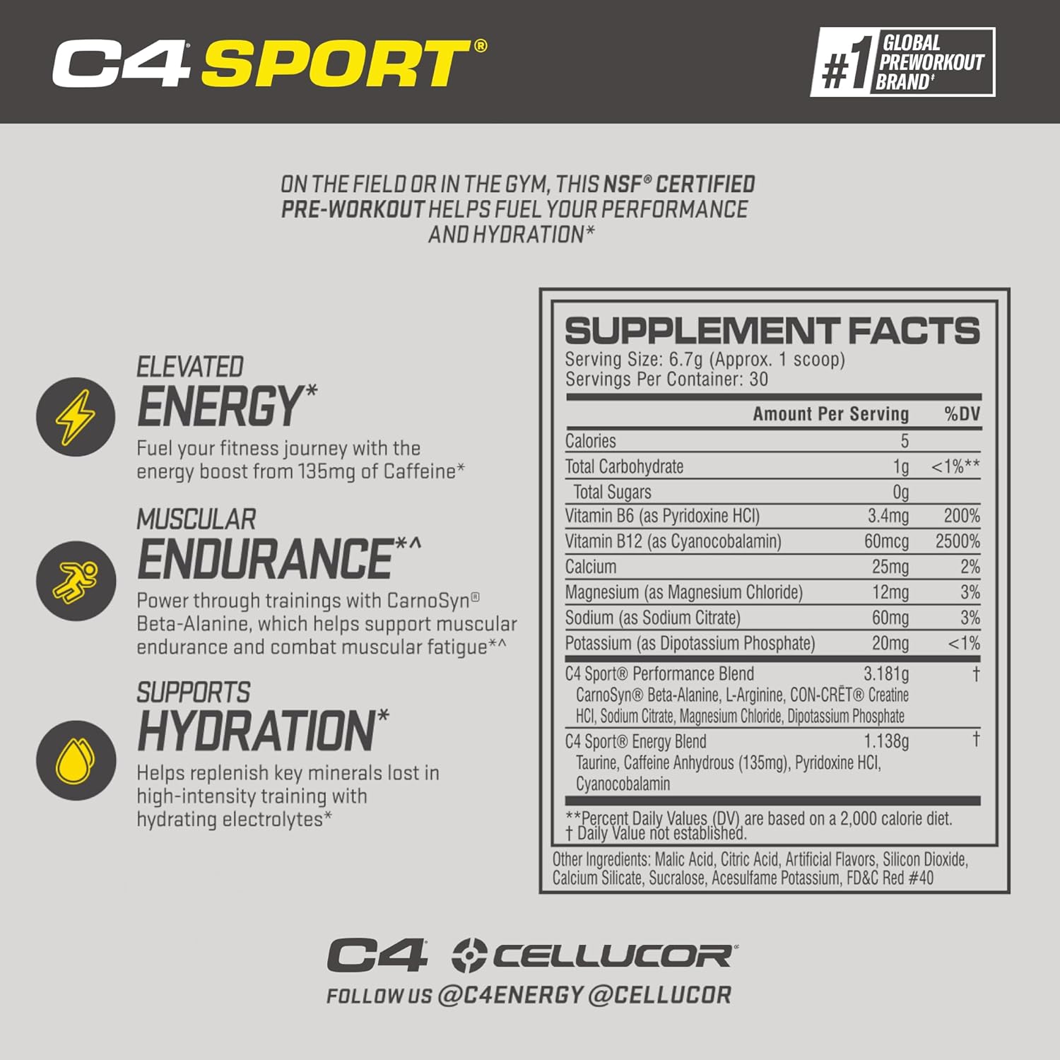 Cellucor C4 Sport Pre-Workout Powder, Watermelon, 30 Servings