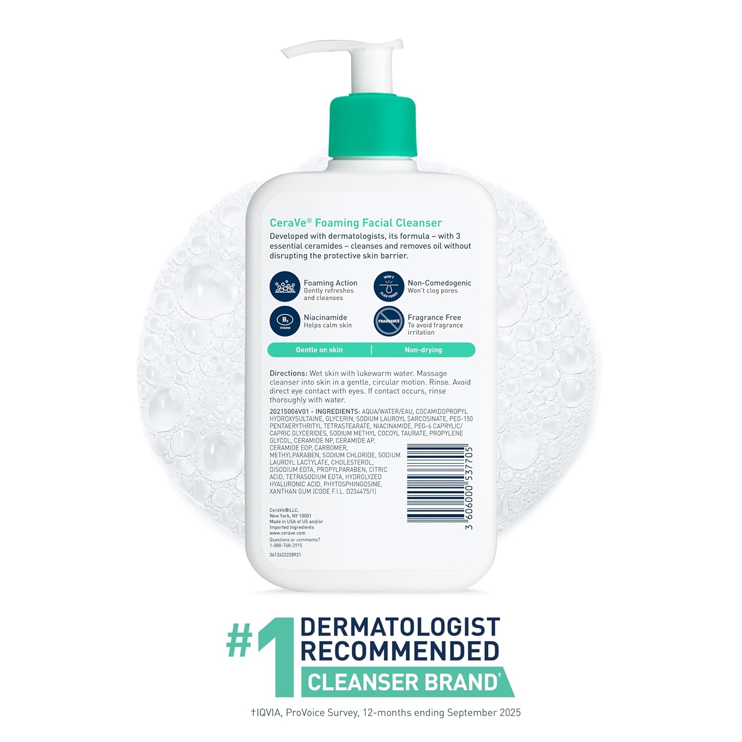 CeraVe Foaming Facial Cleanser for Normal to Dry Skin, Unscented, 19 fl. oz.