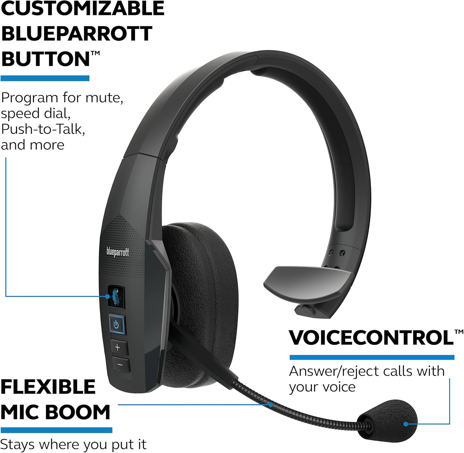 BlueParrott B450-XT Mono Bluetooth Headset with Noise Canceling Microphone, 24H Talk Time