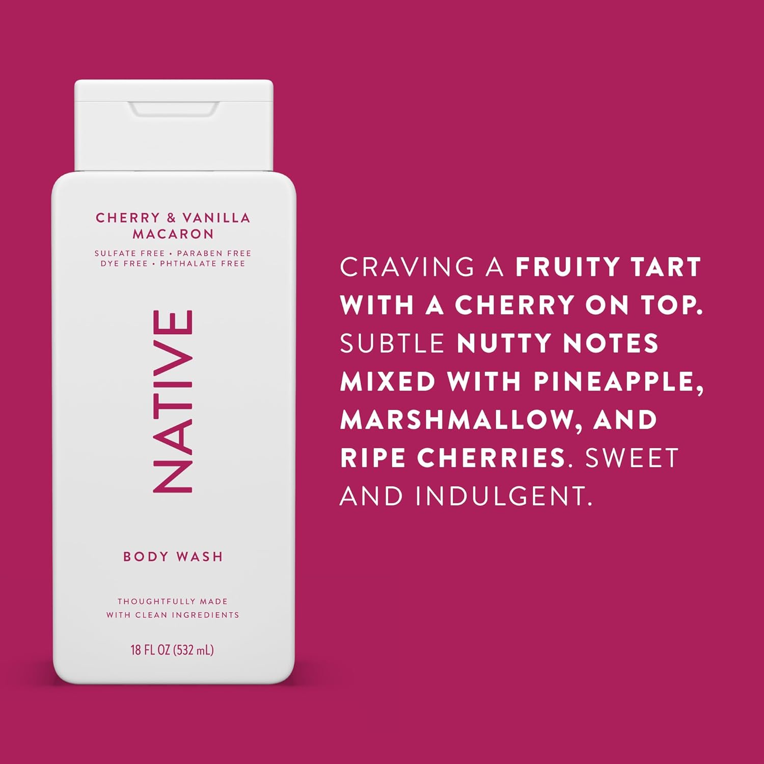 Native Body Wash, Sulfate/Paraben/Dye Free, Cherry & Vanilla Macaron, 18 fl. oz. - 2 Pack