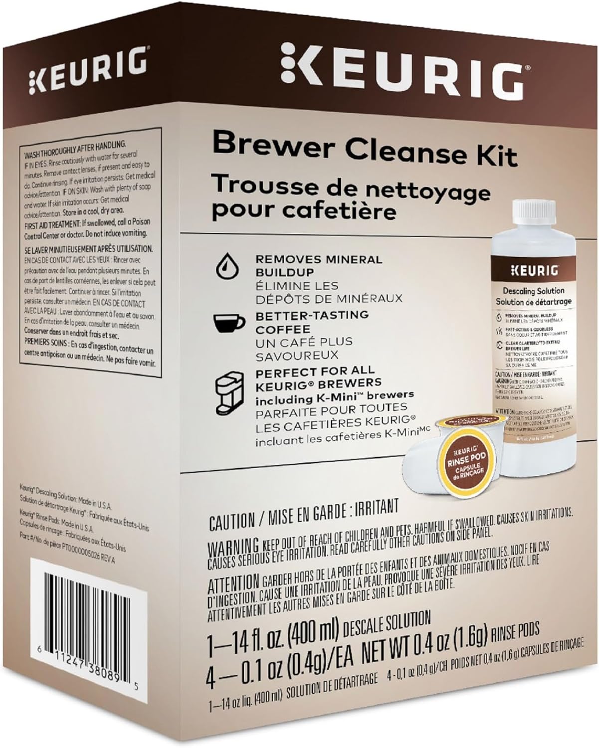 Keurig Brewer Cleanse Kit - Descaling Solution (14 fl. oz.) and 4 Rinse Pods