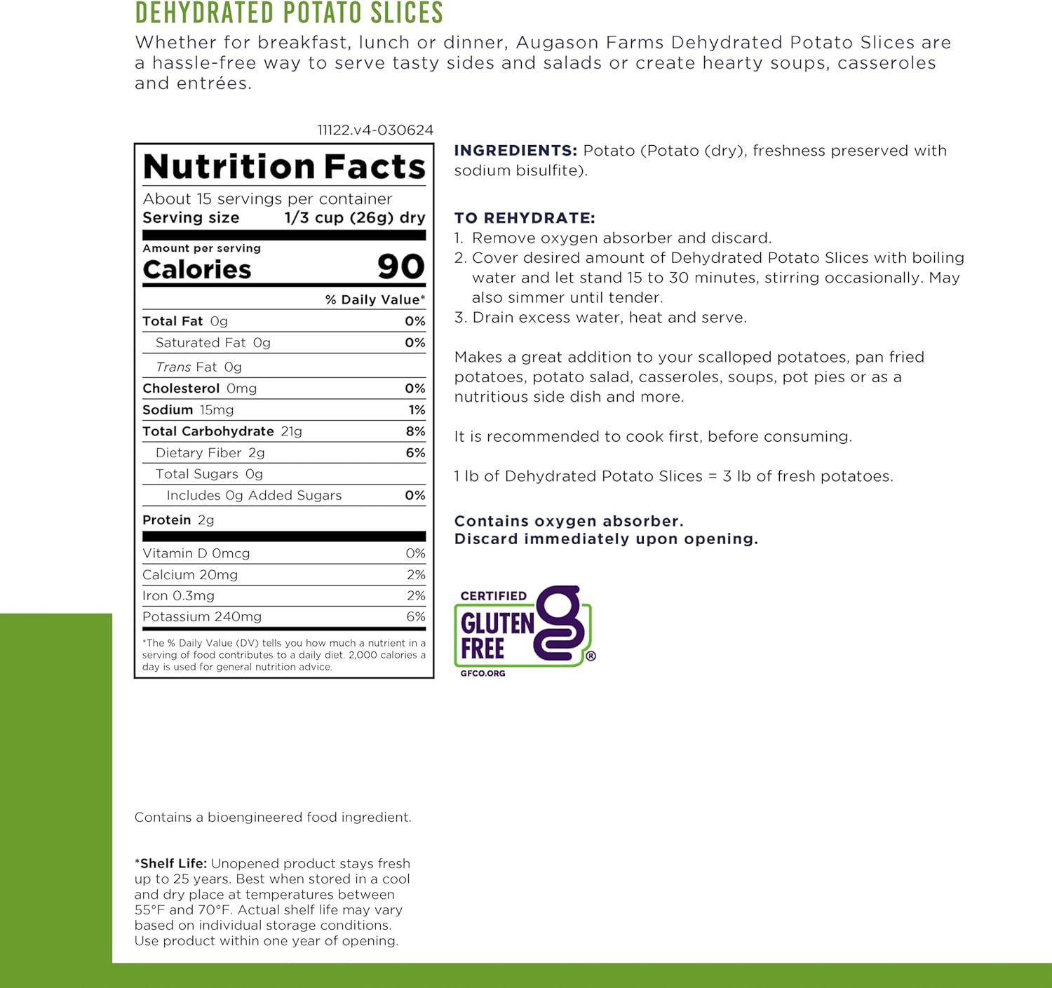 Augason Farms Dehydrated Potato Slices, 14oz (15 Servings)