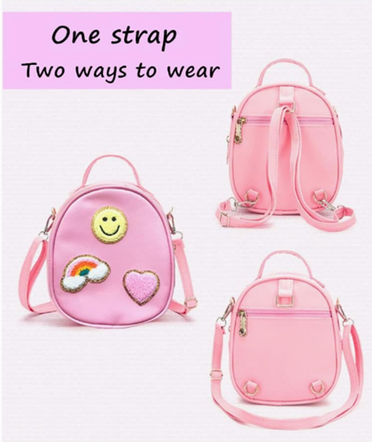 Girls Small Crossbody Bag with Rainbow & Heart - Pink